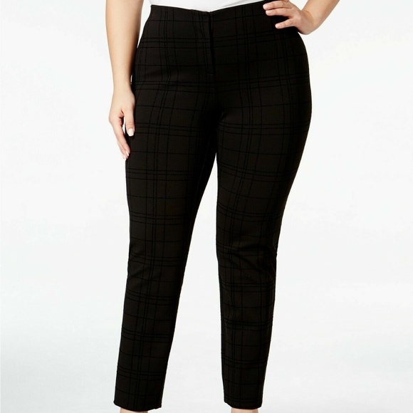(NWT) Alfani Women's Black Flocked Grid-Print Skinny Pants Plus Size 24W - Picture 1 of 12
